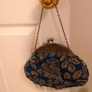 Antique Style Handbag W/ Beads & Metal Hardware